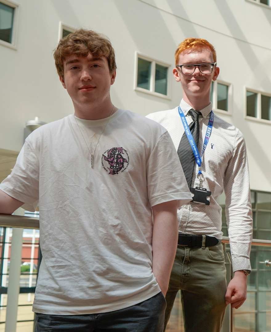 Robert Fox and Liam Short at Hartlepool College of Further Education. 