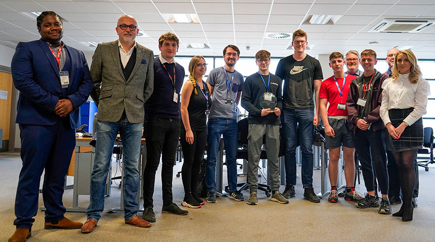 Left to Right; Adrian Ellington – Project Architect Tony Bellamy – CIOB Chair, Alex Horton (HCFE CBE Lecturer), HCFE Winning Team, Paul Lonsdale (HCE CBE Lecturer) Brian Rose (HCFE CBE Lecturer) and Victoria Lane Senior Supported Development Manager