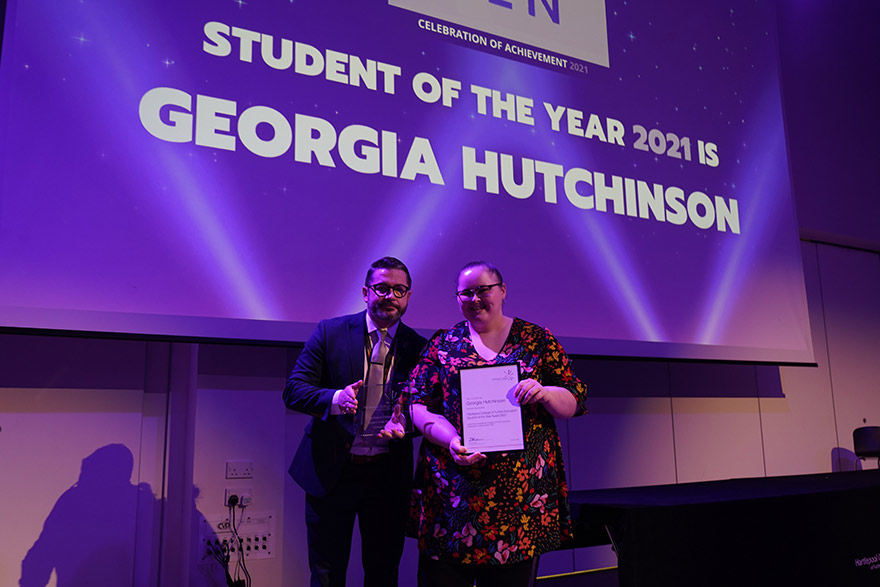 Student of the Year 2021 Georgia Hutchinson with HCFE Chair of Governors Stuart Irvine
