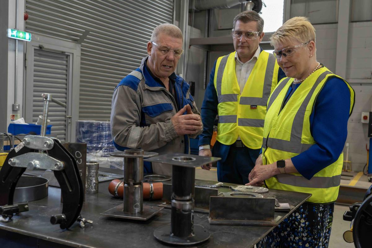 Visitors Caroline Gumble and Andrew Ward examine equipment in our Centre of Excellence