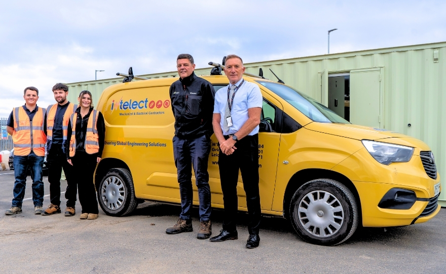 Caption: (left to right) Apprentice success stories Luke Featherstone, Charlie Booth and Maddie Williams with Mike Cook (SHEQ manager at Intelect) and Cliff Down (lecturer at Hartlepool College) at the KP Factory, Billingham, with Intelect. Picture: HCFE