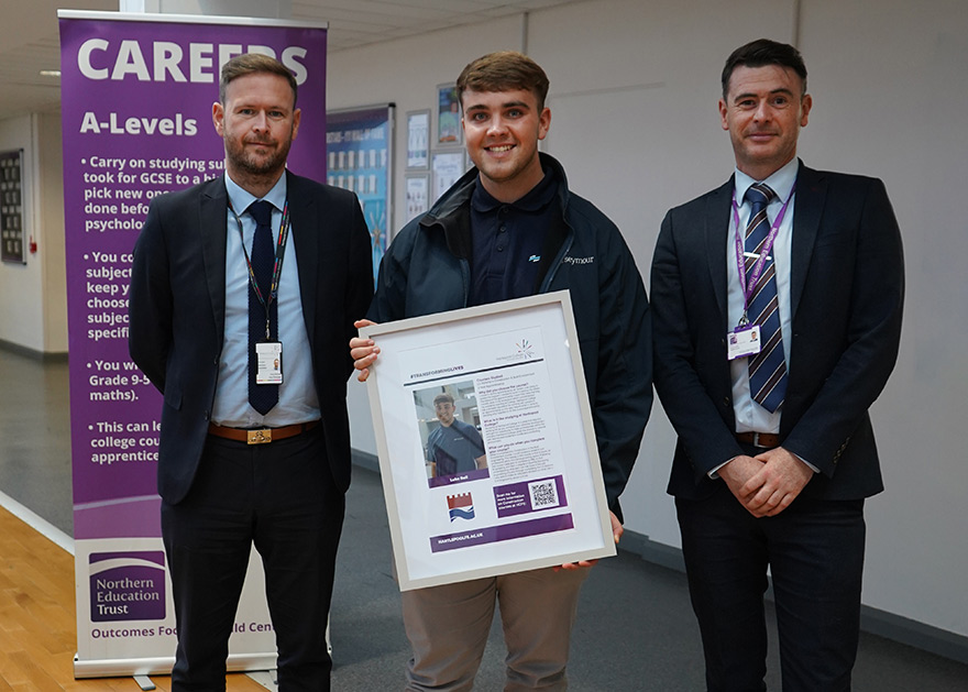 Picture: Hartlepool College of FE Vice Principal Gary Riches, Luke Bell and Northern Education Trust Executive Principal Adam Palmer. Picture: HCFE 