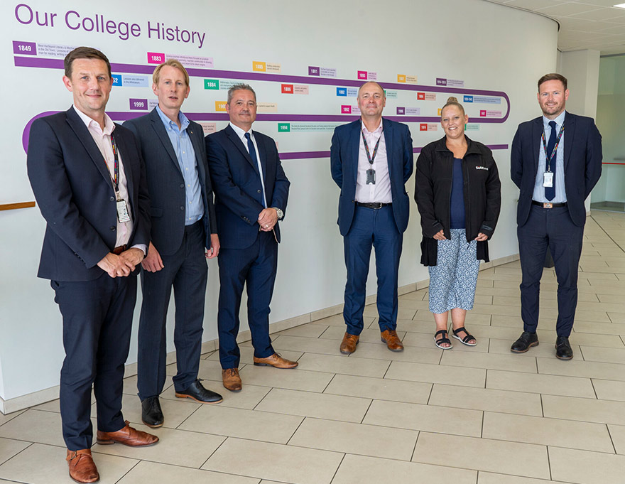 Hartlepool College's Assistant Principal Shaun Hope (left) with Seah Wind's Human Resource Manager Matthew Hart and Production Manager Paul Martin, as well as Hartlepool College Principal Darren Hankey and Assistant Principal Gary Riches with Seah Wind's Talent Acquisition Partner Karen Maclane (second from right). Picture: Hartlepool College. 