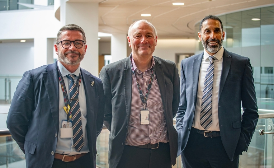 Left to right: Stuart Irvine, Chair of Governors; Darren Hankey, CEO and Principal; and Haani Hasnain, incoming Chair of Governors.