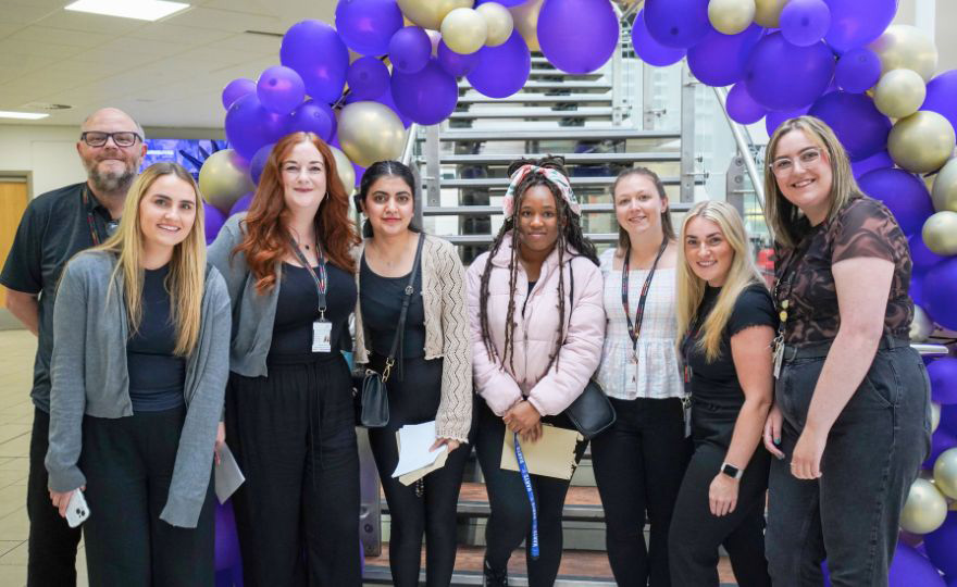 HCFE Students and Staff in the Atrium on GCSE Results Day