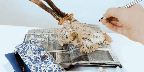 Fretti Wright Artwork - Skull, pencil case and sketch book