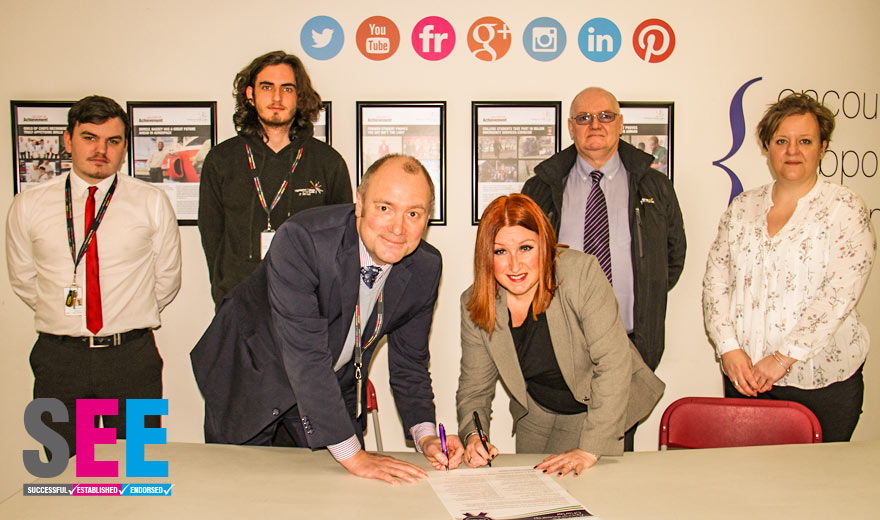Darren Hankey - Principal HCFE pictured here with Jo Spires local organiser of Unison with Unison Reps and Apprentices