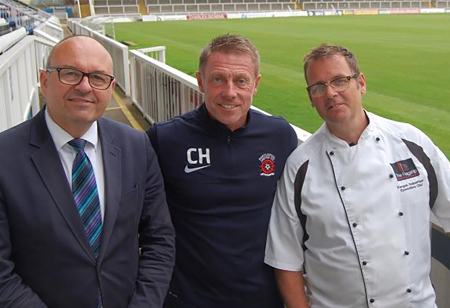 Pictured Andy Steel (Assistant Principal), Craig Hignett (Manager, HUFC) and Fergus Robertson (Flagship, Head Chef)