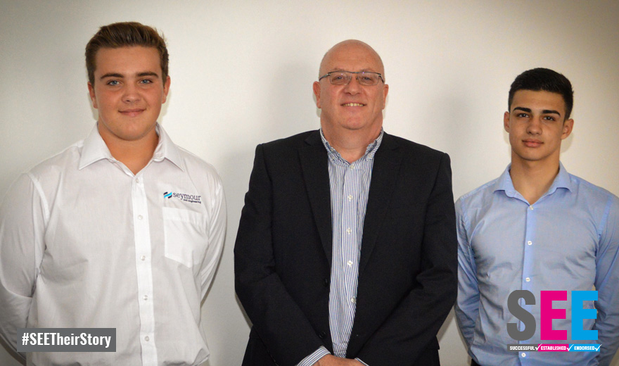 Luke Bell (left) and Darren Coombs (right) with Seymour Civil Engineering's Managing Director Kevin Byrne.